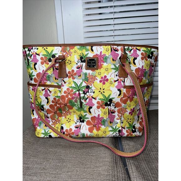 Dooney Bourke Disney Aulani Minnie Mouse Paradise Tropical Floral Large Tote Bag - Picture 1 of 12